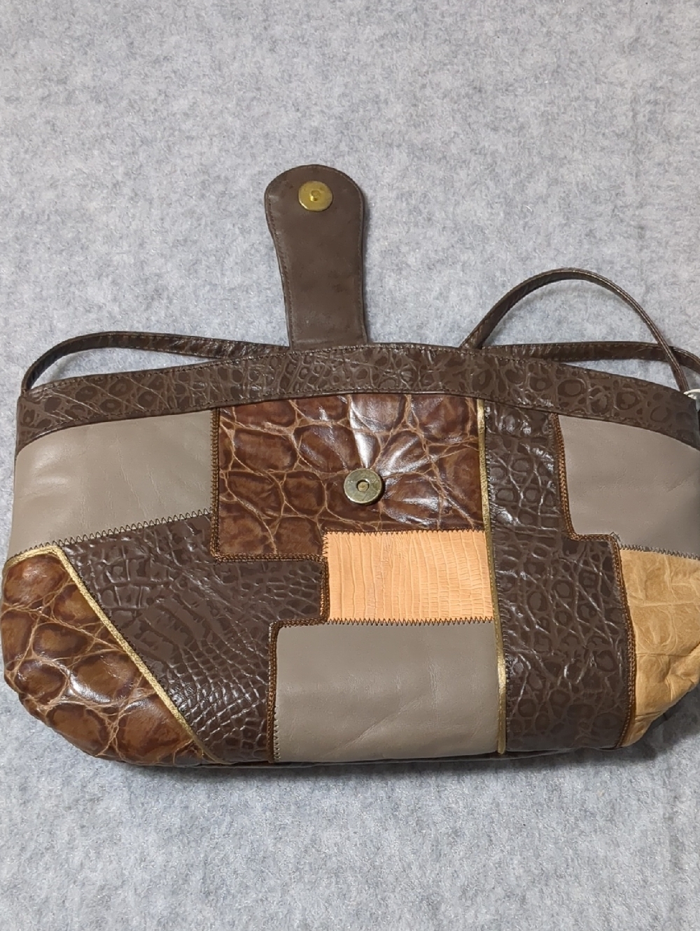 Vintage Fifth Avenue by Diran saks Patchwork Leather Shoulder Bag Brown NWT - Picture 4 of 13